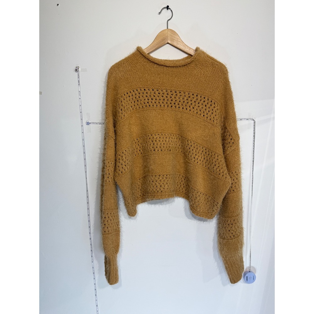 Arizona Jean Co Mustard Yellow Cropped Slouchy Roll Neck Boho Sweater Large